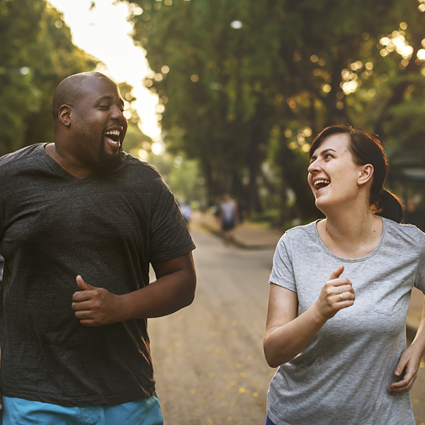 man and woman running