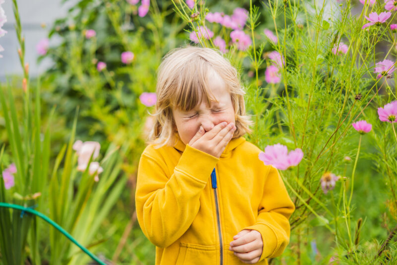 little boy sneezing